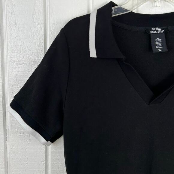 Social Collision Women Short Sleeve Mini Shirt Dress Goth School Black Size XL - Picture 2 of 5